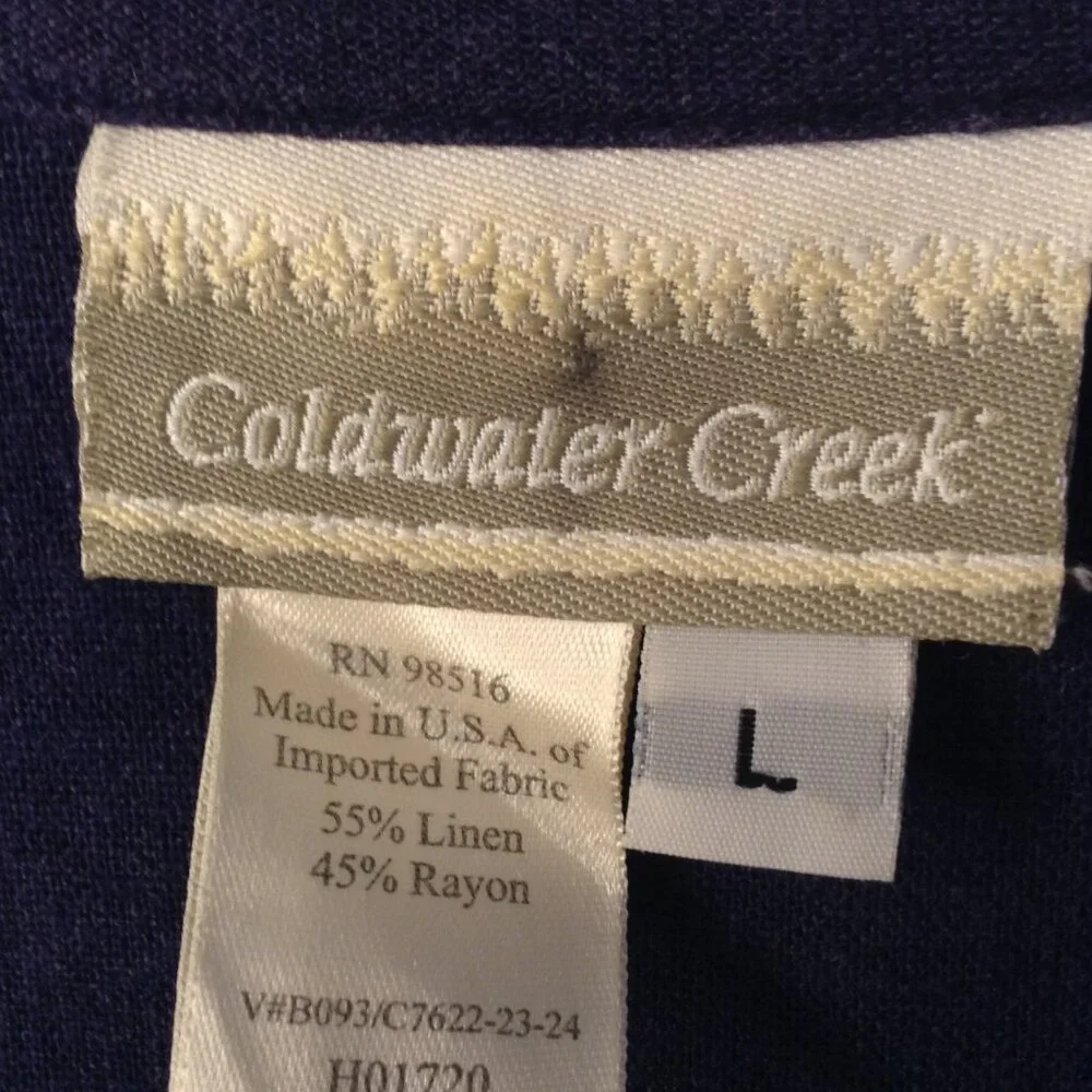 Coldwater Creek L Navy/White cross Stitch Wide Lapel Tunic Eclectic Granny Chic - Picture 4 of 5